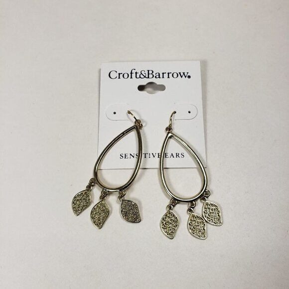 Croft & Barrow Gold tone Hoop Filigree Design Charms Drop Dangle Earrings, Women - Picture 4 of 6